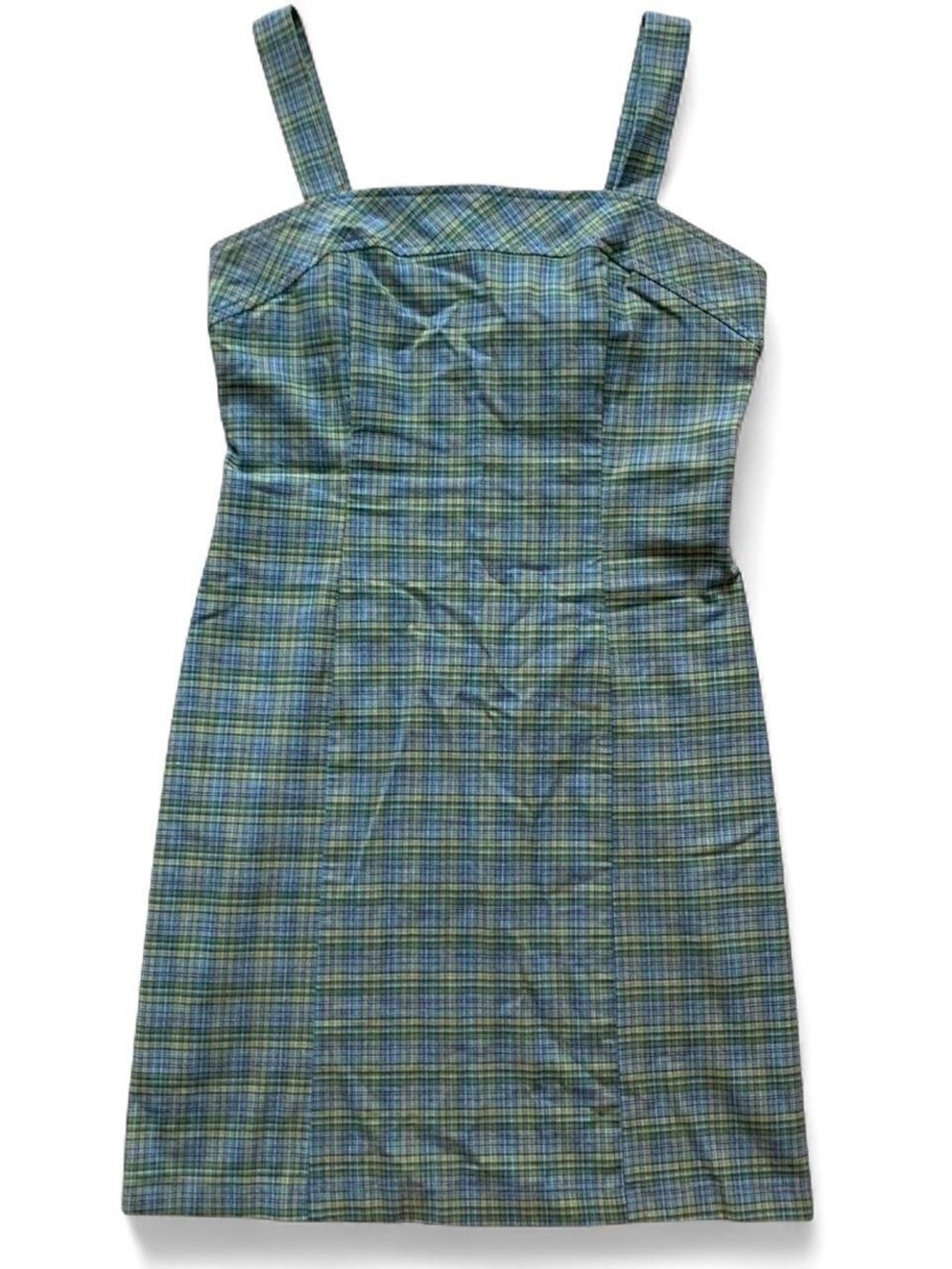 Vintage Tabloid 90s Blue & Green Plaid Mini Dress Size S
